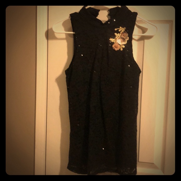 BCX black lace sequin halter top sleeveless - Picture 1 of 4